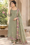 Misty Sage Blossom Unstitched Suit