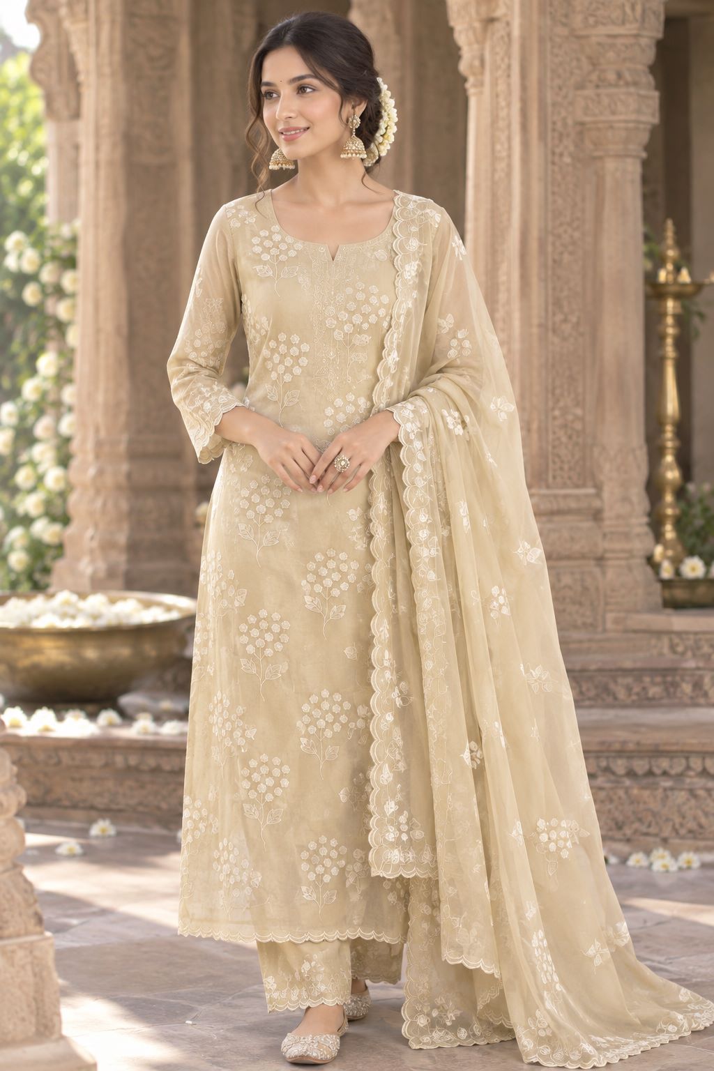 Champagne Floral Grace Unstitched Suit