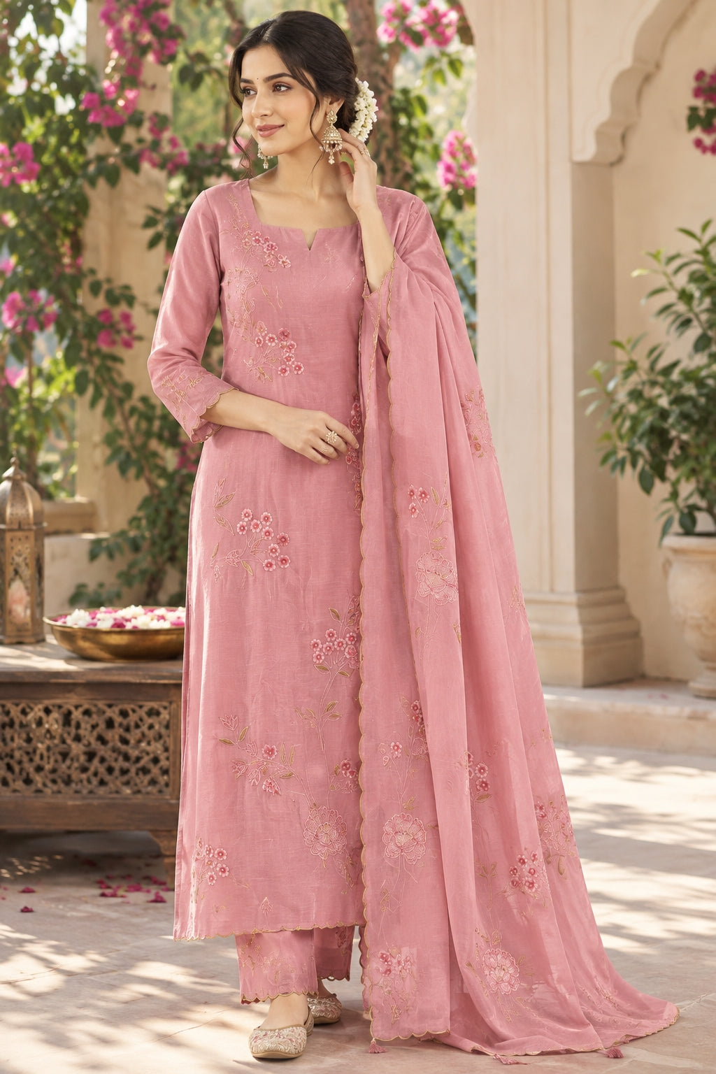 Rose Pink Floral Grace Unstitched Suit
