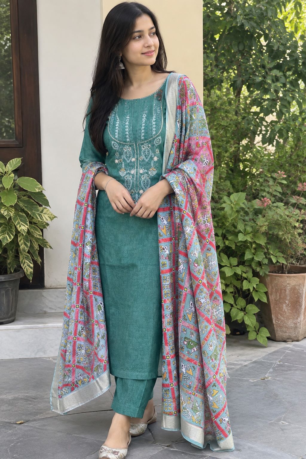 Emerald Heritage Bloom Unstitched Suit