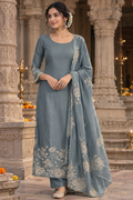 Pastel Blue Organza Unstistched Suit