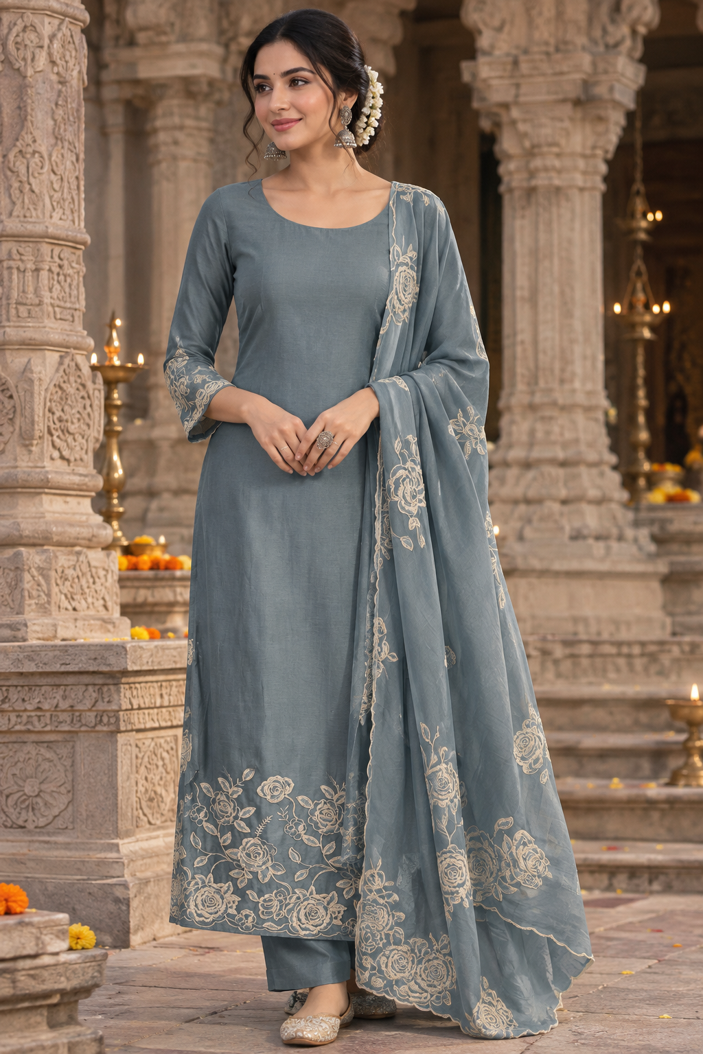 Pastel Blue Organza Unstistched Suit