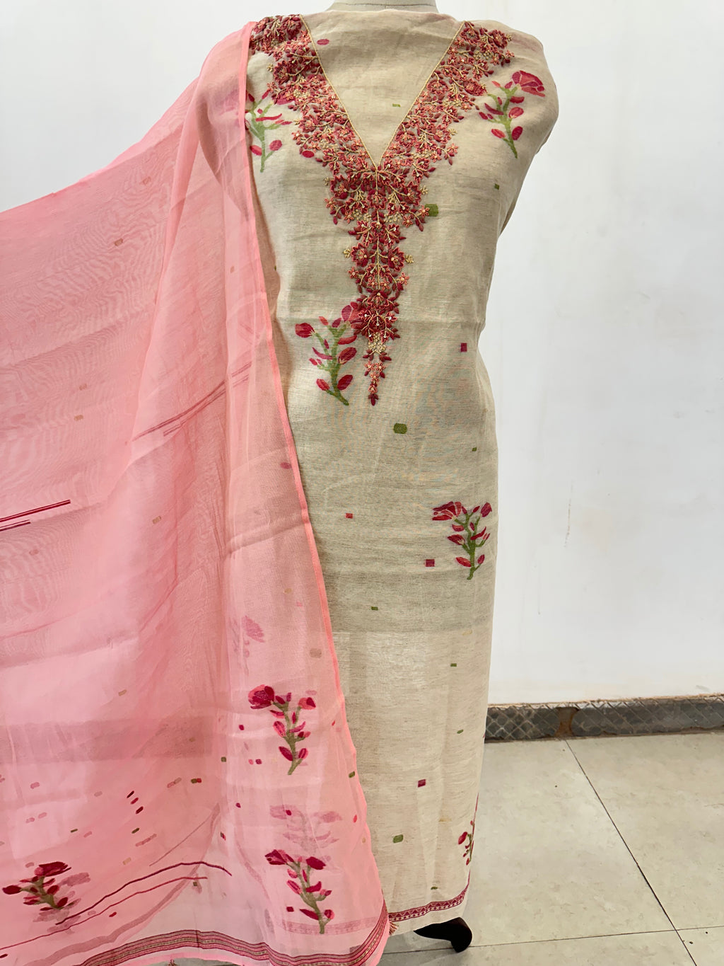 Pink and Beige Suit Set