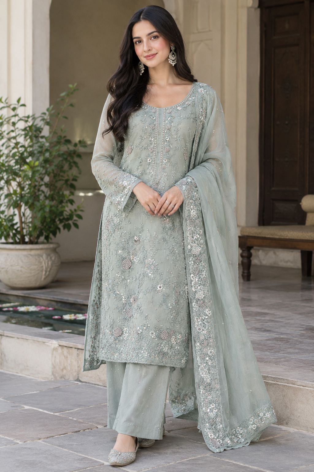 Pearl Mist Embroidered Suit