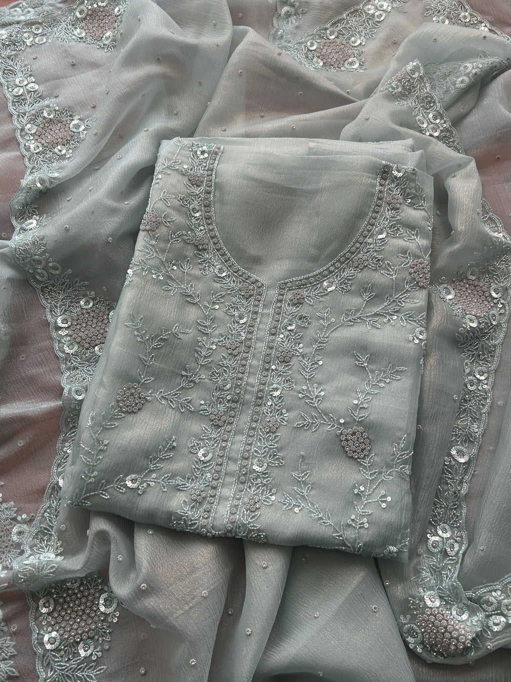 Pearl Mist Embroidered Suit