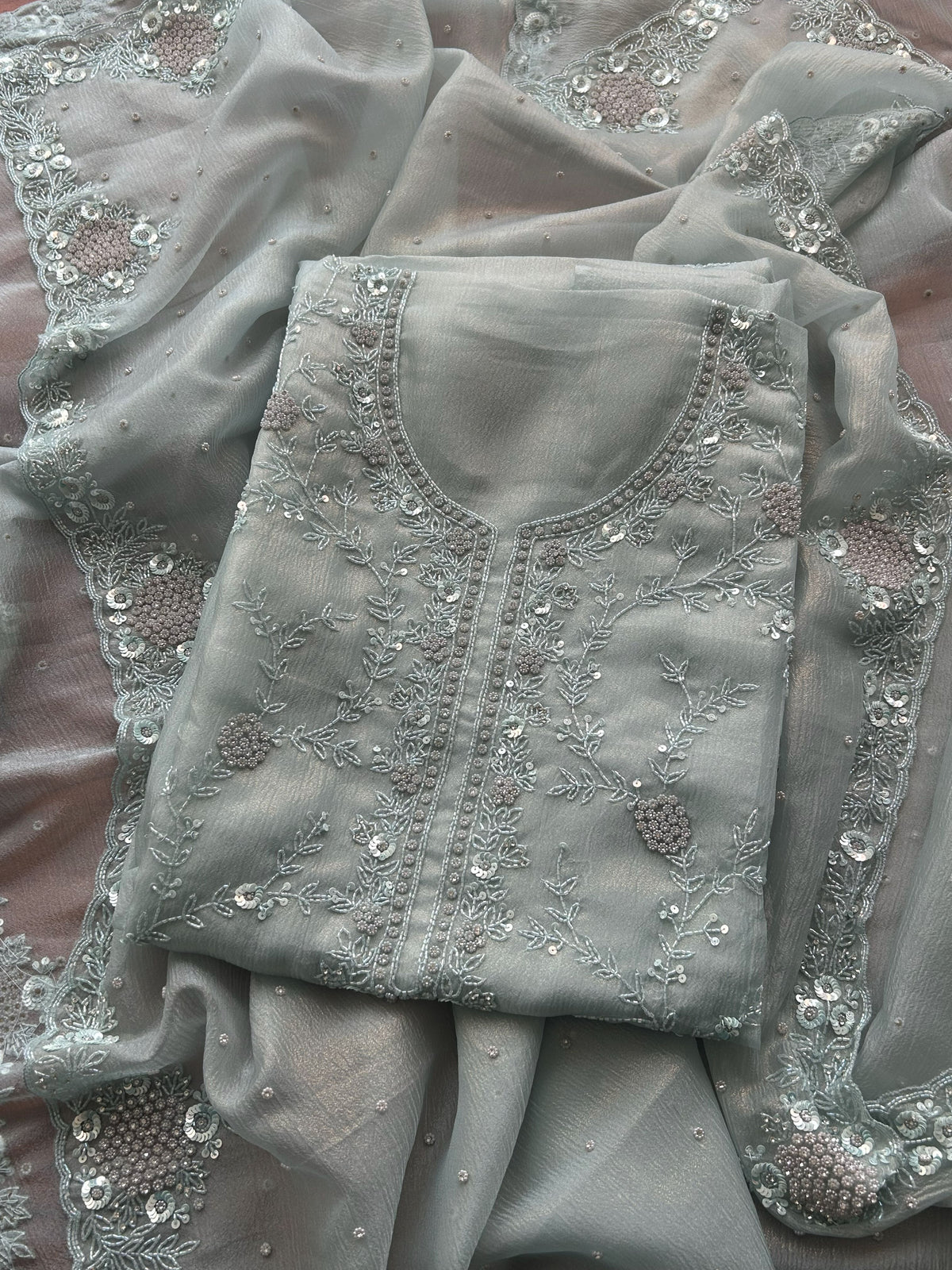Pearl Mist Embroidered Suit