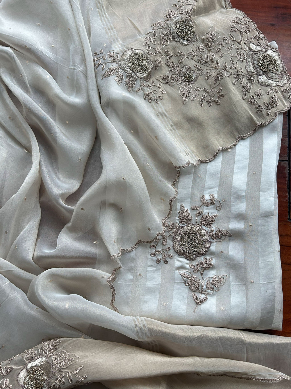 Pure Silk Tissue Zardozi Handwork Suit