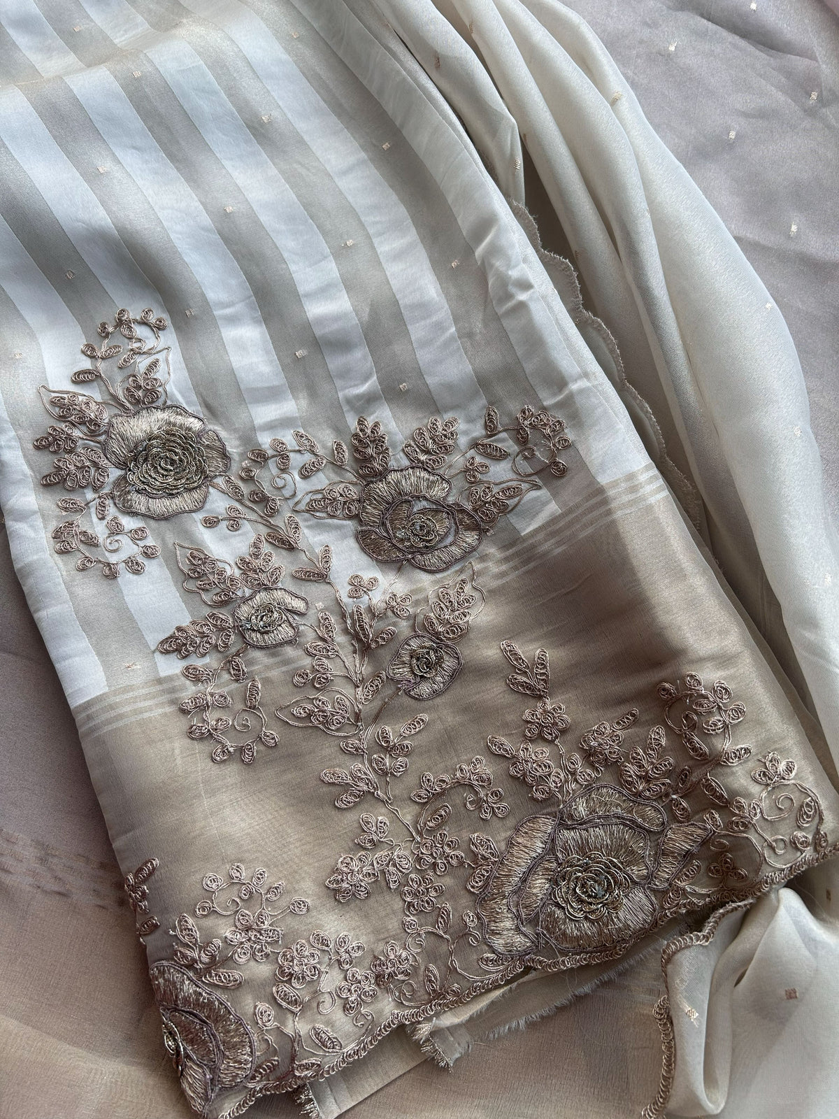 Pure Silk Tissue Zardozi Handwork Suit