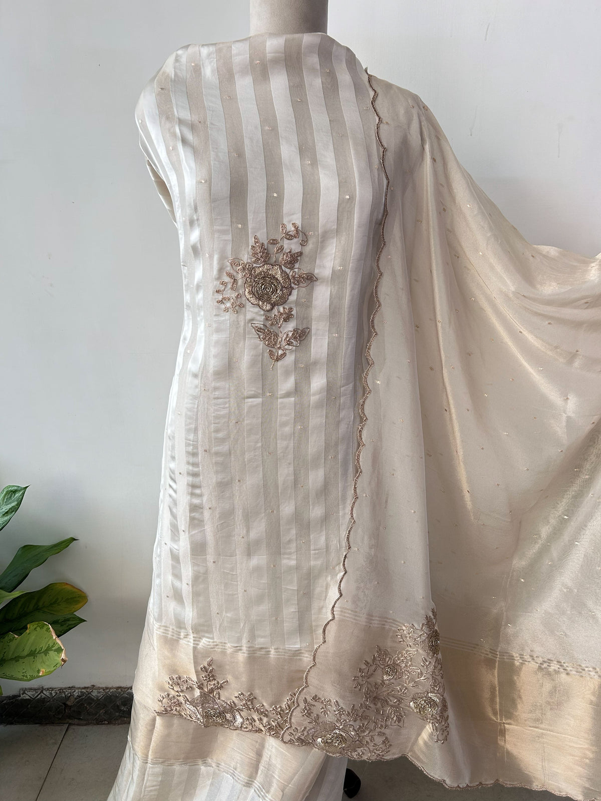 Pure Silk Tissue Zardozi Handwork Suit