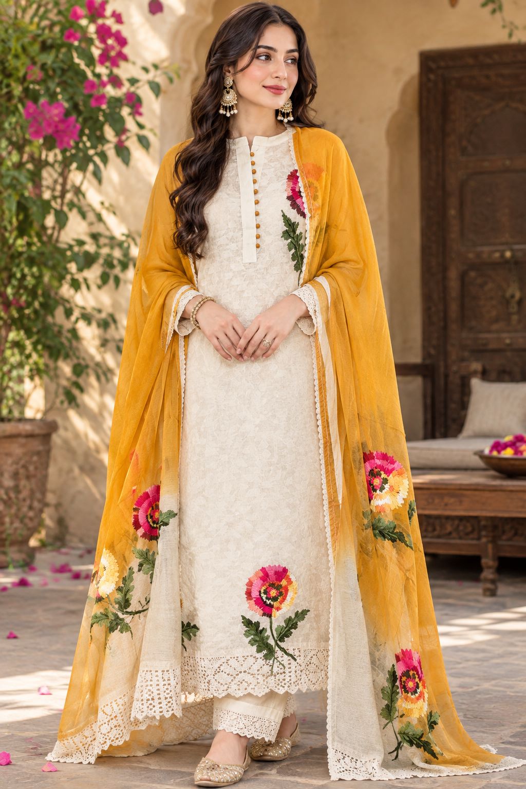 Mustard Bloom Unstitched SUIT